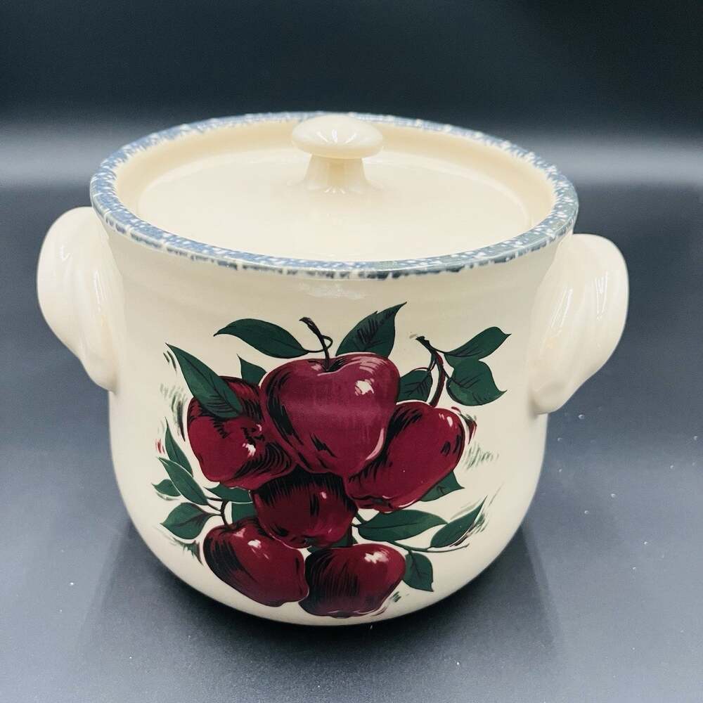 APPLE PATTERN HOME & GARDEN PARTY COOKIE BISCUIT TREAT JAR CANISTER BEAN POT USA